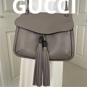 Gucci Taupe Leather Shoulder Bag with Tassels